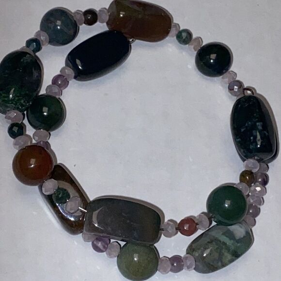 Semi Precious Natural Real Stones Wire Wrap Bracelet - Picture 2 of 6